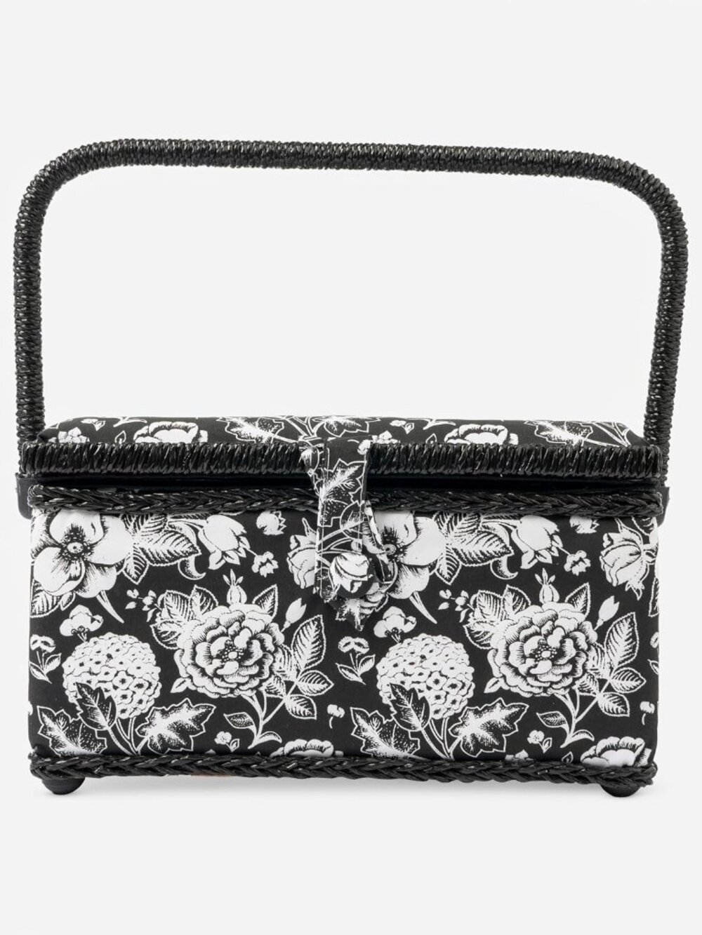 Sewing Basket, Sewing Kit with Notions, Black & White Floral Print